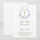 catholic first communion chalice elegant blue  kaart (Voorkant / Achterkant)