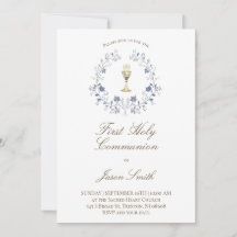 catholic first communion chalice elegant blue