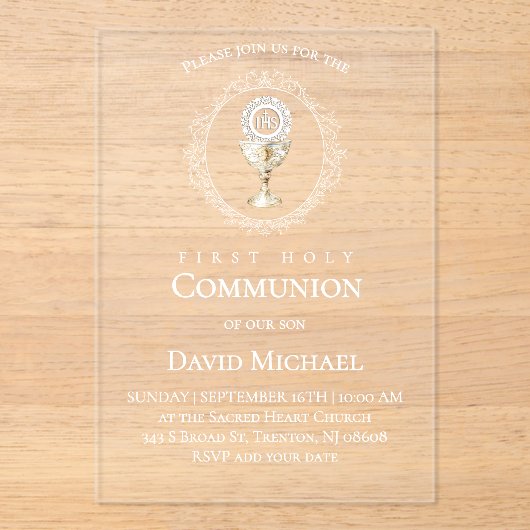 catholic first communion Eucharist Acryl Uitnodigingen (Voorkant)
