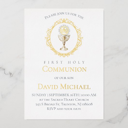 catholic first communion Eucharist Folie Uitnodiging (Voorkant)