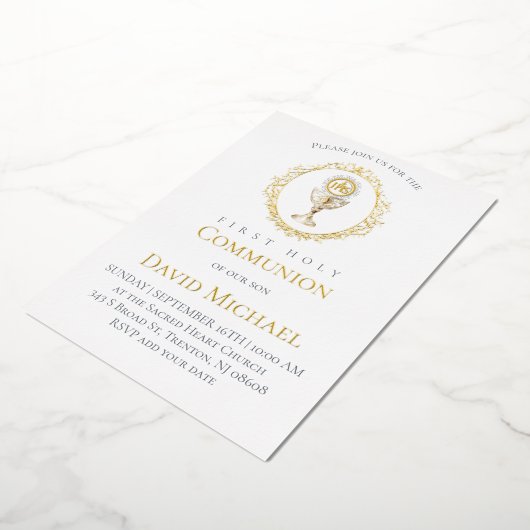 catholic first communion Eucharist Folie Uitnodiging (Gedraaid)