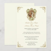 CATHOLIC FLORAL GOLD  BETROTHAL INVITATIONS KAART (Voorkant / Achterkant)