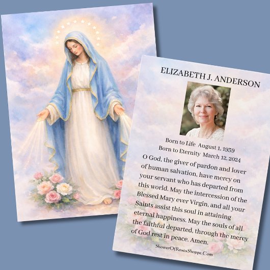 Catholic Funeral Mary Memorial Prayer Holy Card Visitekaartje