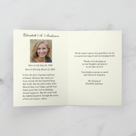 Catholic Funeral Prayer Memorial Thank You Notitiekaartje (Binnen)
