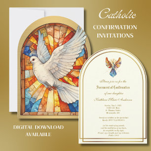 Catholic Gold Confirmation Dove Glas in lood Kaart