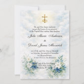 Catholic Gold Crucifix Blue and White Floral  Kaart (Voorkant)