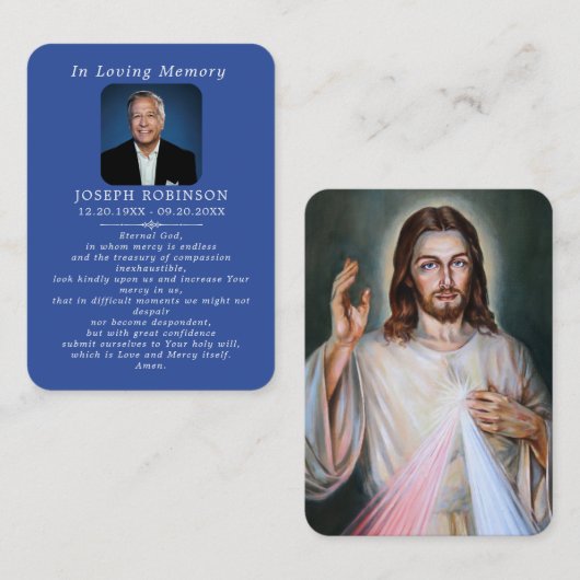 Catholic Jesus Divine Mercy Blue Prayer Card Visitekaartje (Voorkant / Achterkant)