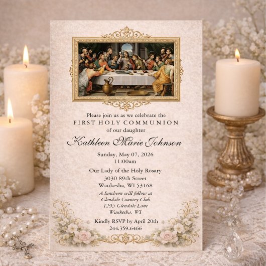 Catholic Jesus Girl First Communion Invitations Kaart