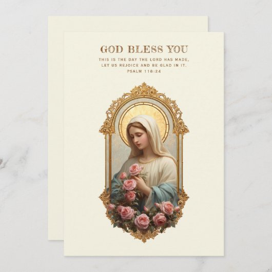 Catholic Mary with Pink Roses Floral Scripture (Voorkant / Achterkant)