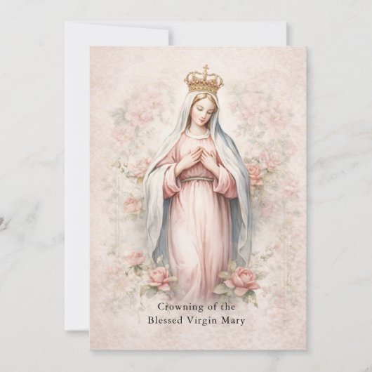 Catholic May Crowning Invitation Blessed Mary Kaart (Voorkant)