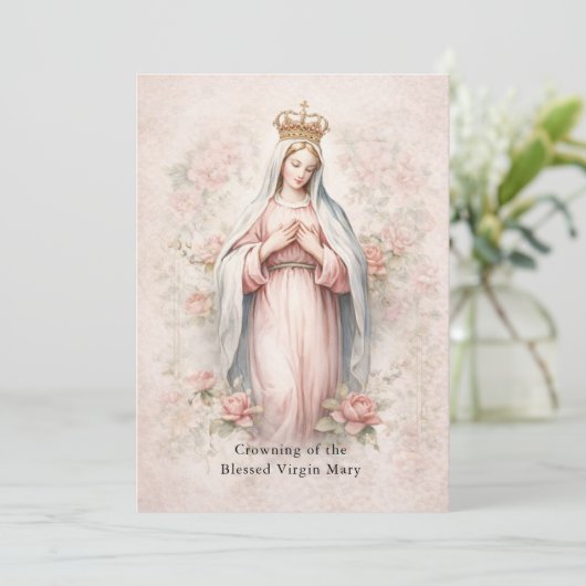 Catholic May Crowning Invitation Blessed Mary Kaart (Staand voorkant)