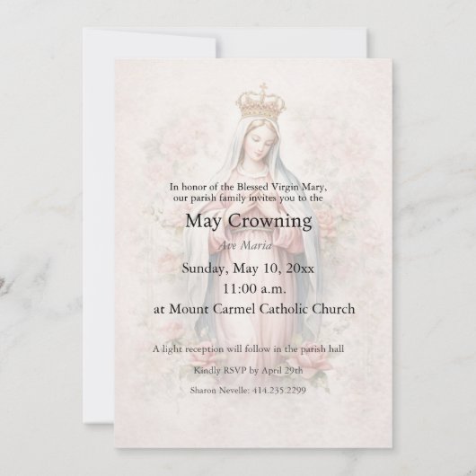 Catholic May Crowning Invitation Blessed Mary Kaart (Achterkant)