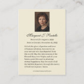 Catholic Memorial Prayer Christmas Jesus  Visitekaartje (Achterkant)