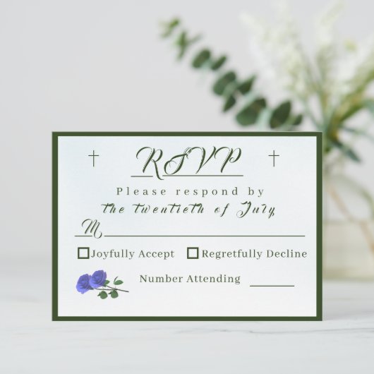 Catholic Misty Blue en Green Response Kaart (Staand voorkant)