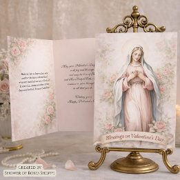 Catholic Mother Mary Pink Roses Valentine Feestdagen Kaart
