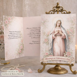 Catholic Mother Mary Pink Roses Valentine Feestdagen Kaart