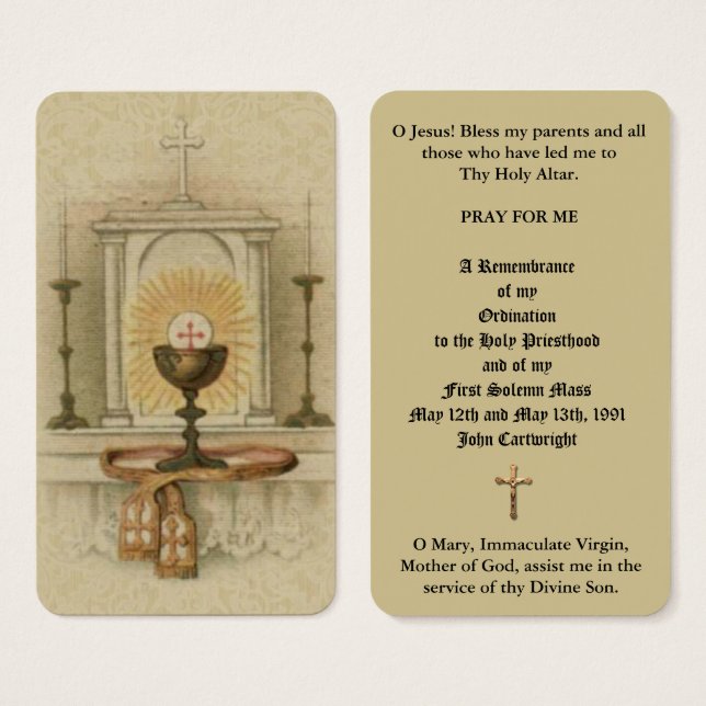 CATHOLIC ORDINATION ALTAR TABERNACLE HOLY KAARTEN VISITEKAARTJE (Voorkant /achterkant)