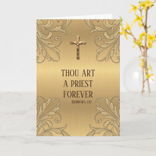 Catholic Priest Anniversary Ordination Crucifix Kaart (Gele Bloem)
