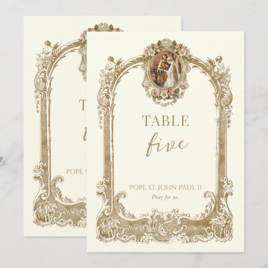 Catholic Saint Wedding Table Number Kaart (Voorkant / Achterkant)