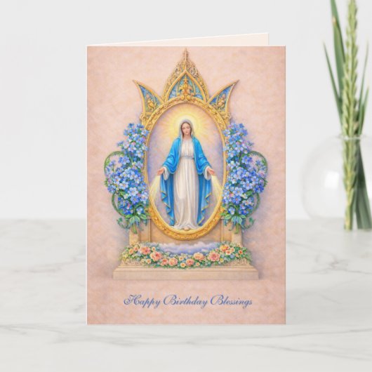 Catholic Virgin Mary Floral Birthday Card Kaart (Voorkant)
