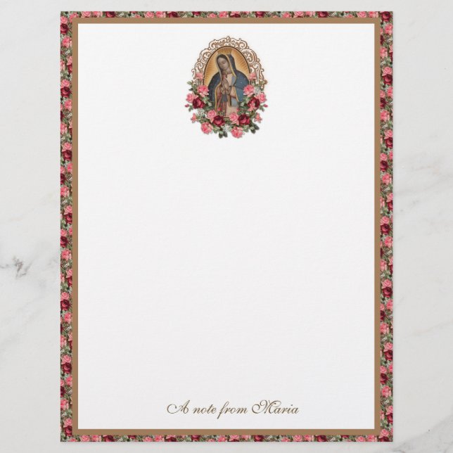 Catholic Virgin Mary Guadalupe Roses Stationery Briefhoofd (Voorkant)