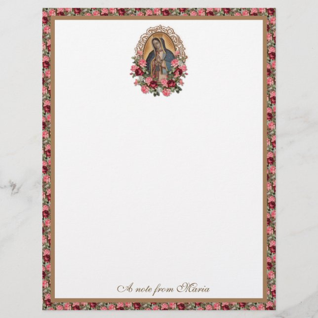 Catholic Virgin Mary Guadalupe Roses Stationery Briefhoofd (Voorkant)