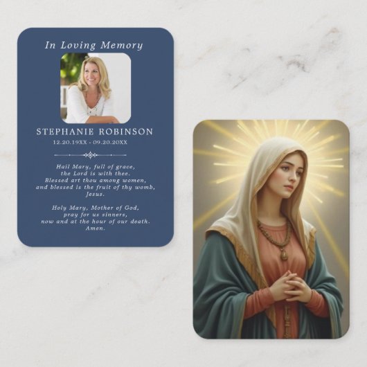 Catholic Virgin Mary Memorial Blue Prayer Card Visitekaartje (Voorkant / Achterkant)