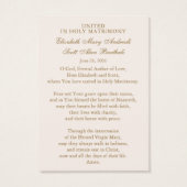 Catholic Wedding Prayer Card Betrothal Visitekaartje (Achterkant)