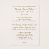 Catholic Wedding Prayer Card Betrothal  Visitekaartje (Achterkant)