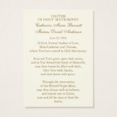 Catholic Wedding Prayer Card Betrothal  Visitekaartje (Achterkant)