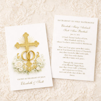Catholic Wedding Prayer Card  Gold Cross Visitekaartje