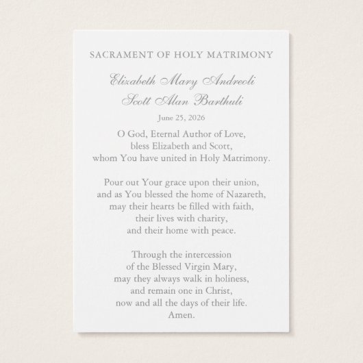 Catholic Wedding Prayer Marian Auspice Visitekaartje (Achterkant)