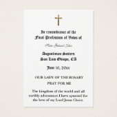 CATHOLIE NUN PROFESSIE VAN STEMMEN HOLY KAART (Achterkant)