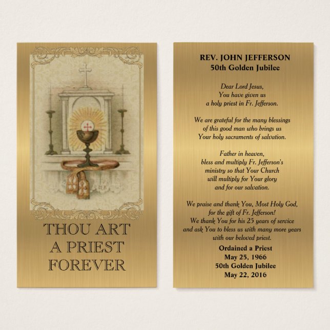CATHOLIEKE PRIEST ORDINATION GOLDEN PRAYER KAART (Voorkant /achterkant)