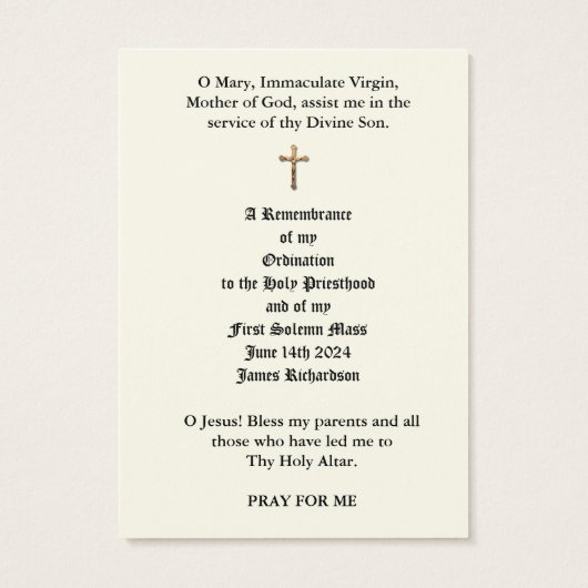 CATHOLIEKE PRIEST ORDINATION HOLY KAARTEN VISITEKAARTJE (Achterkant)