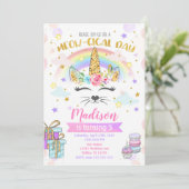 Caticorn Birthday Invitation, Magical Unicorn Cat Kaart (Staand voorkant)