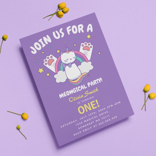 Caticorn Birthday Party Invitation Kaart
