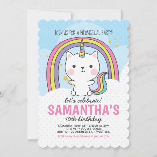 Caticorn Birthday Party Kaart (Voorkant)