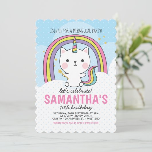 Caticorn Birthday Party Kaart (Staand voorkant)