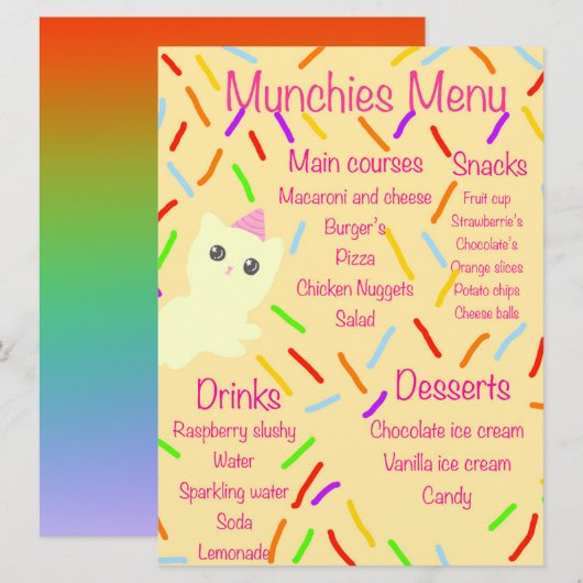 Caticorn Birthday Party Menu (Voorkant / Achterkant)