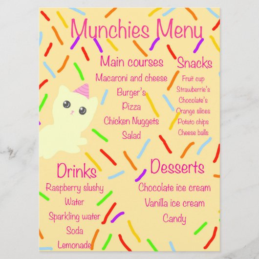 Caticorn Birthday Party Menu (Voorkant)