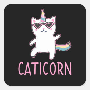 Caticorn Cat Unicorn Cats Unicorns Pun Vierkante Sticker