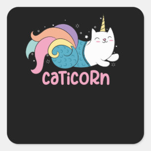 Caticorn Cute Cat Unicorn Mermaid Mix Vierkante Sticker