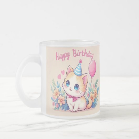 Caticorn Kawaii Birthday Mug Matglas Koffiemok (Links)