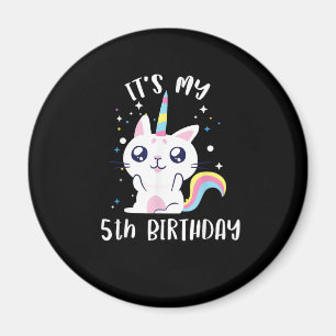 Caticorn Kawaii Kat Unicorn Leeftijd 5 T-Shirt Magneet