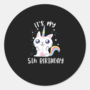 Caticorn Kawaii Kat Unicorn Leeftijd 5 T-Shirt Ronde Sticker