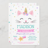 Caticorn Kitty Cat Kitten Birthday-uitnodigingen Kaart (Voorkant / Achterkant)