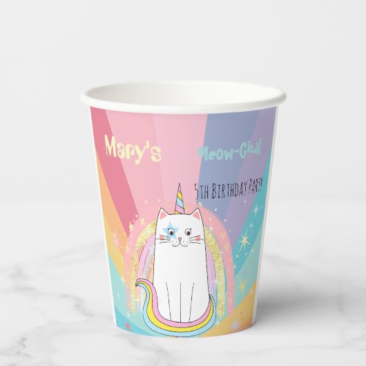 Caticorn Meow-Gical Birthday Girl Papieren Bekers (Achterkant)