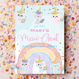 Caticorn Meow-Gical Birthday Invitation Feestdagenkaart