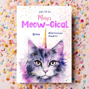 Caticorn Meow-Gical Birthday Invitation Feestdagenkaart